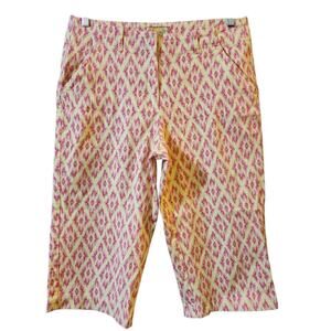 Lilly & Van Womens Capri Pants Size L Yellow Pink Diamond High Rise Tapered